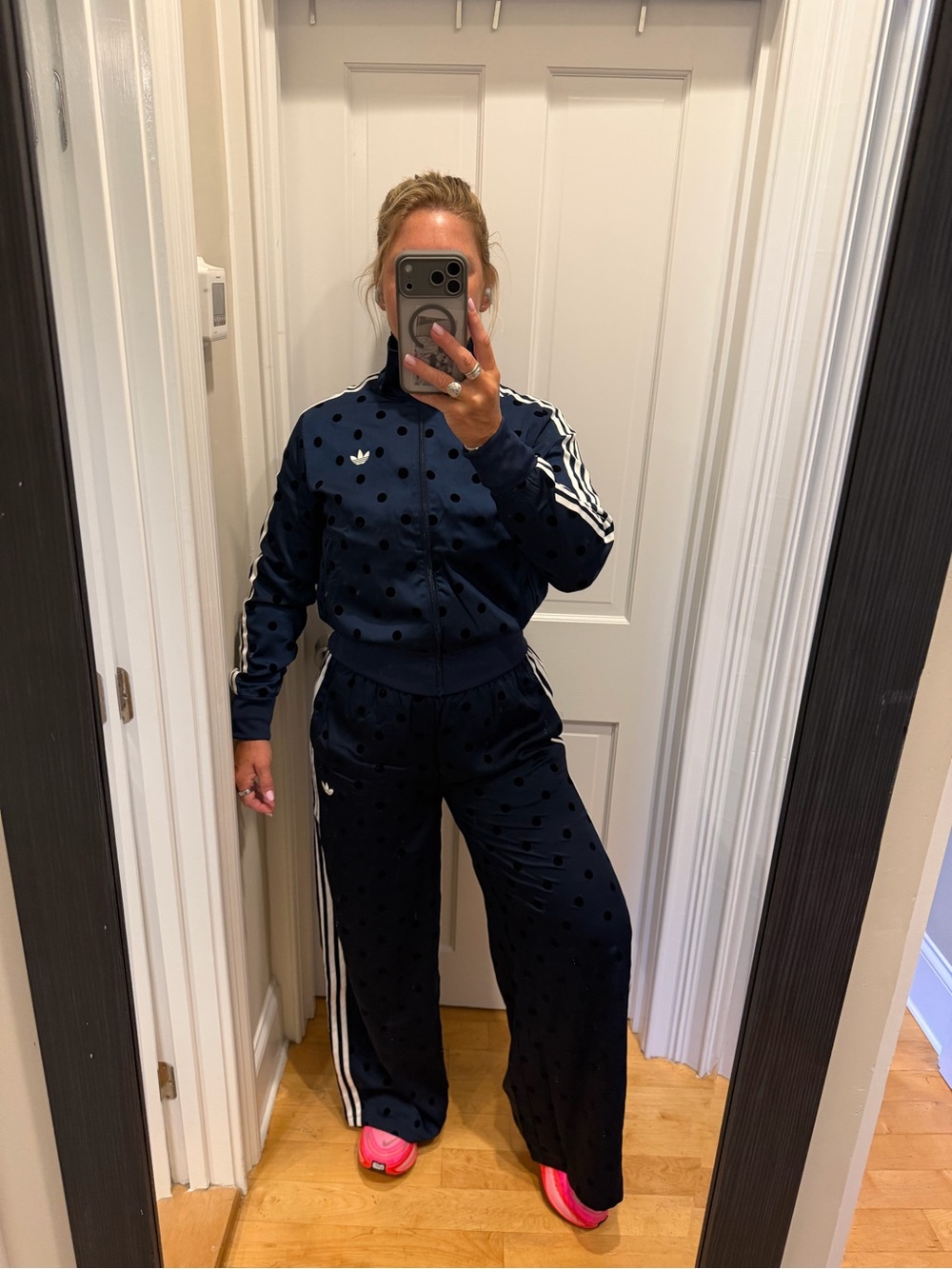 NWT ADIDAS Navy Polka Dot Track Jacket & Wide Leg Pants - Picture 4 of 11